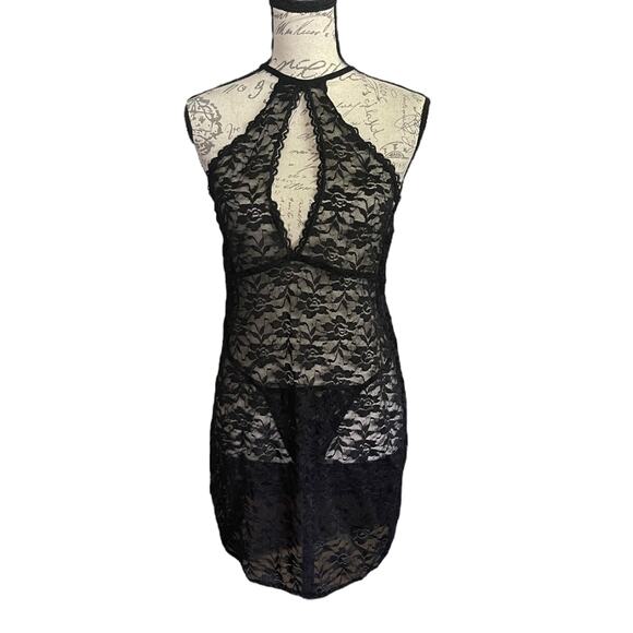 Black Lace Keyhole Stretch Nighty Pajama 2XL NWOT - Picture 3 of 3
